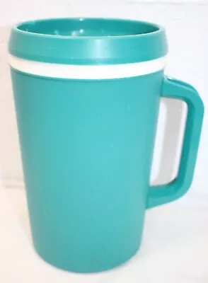 Vintage 34 Oz Aladdin Insulated Travel Coffee Cup Mug Teal/White  CLEAN! W/ Lid! • $17.95