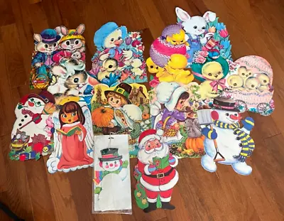Lot Of 14 Vintage Cardboard Die Cut Cut Outs Easter Christmas Thanksgiving - B8 • $34.95