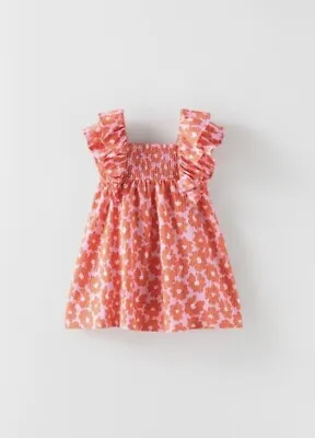 Zara Kids Girls Pink Red Floral Print Ruffle Dress Size 3-4 Years • $12.99