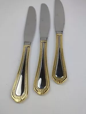 3pc Lot MIKASA REGENT BEAD W/24k GOLD Accent 18/10 Stainless Steel DINNER KNIVES • $9