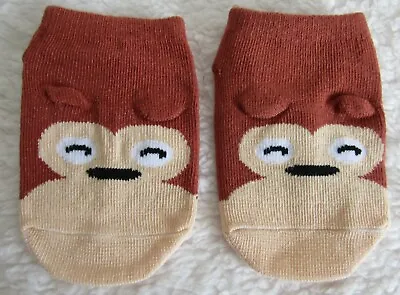 Monkey Face Socks Baby/Toddler Non Slip Brown Small L 11 X W 7cm  Brand New • £3.49