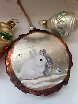 Vintage Christmas Glass Holiday  Ornaments Bunny Rabbit Lot Of 3 Decor  • $14.99