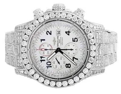 Custom Mens Breitling A13370 Super Avenger XL 52MM S.Steel With Diamonds 31.5 Ct • $14499.99