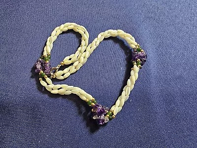 Grandma Grabe's Beautiful Vintage Gold Tone Mother Of Pearl Amethyst Necklace • $1.25