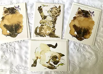 Vintage Blank Note Cards Kitty Cats Current Kittens Lot Of 4 Three Watercolor • $5.93