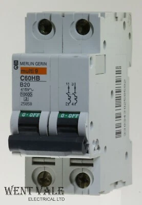 £29.55 • Buy Merlin Gerin Multi 9 - C60HB220 - 20a Type B Double Pole MCB New