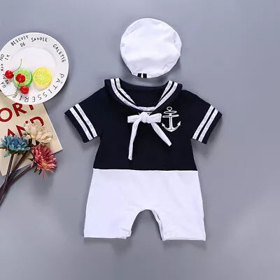 Cosplay Printed Suit Jumpsuit Hat Clothing Nautical Outfit Baby Sailor Costume • £9.49