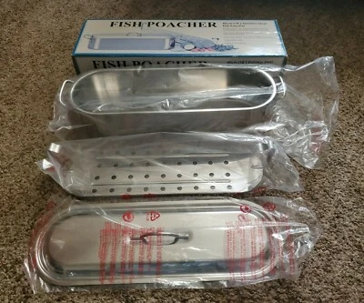 $59.99 • Buy Gourmet Food Fish Poacher 18  Stainless Steel 3 Piece Healthy Cooking NIB