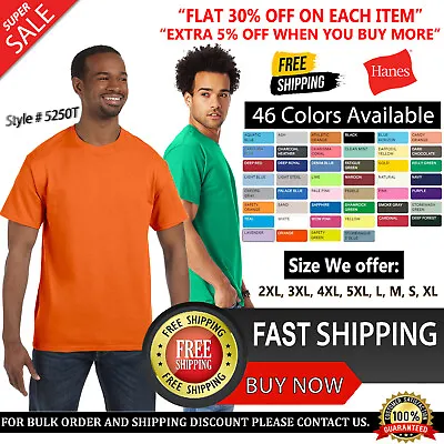 Hanes Mens 100% Cotton Authentic-T T-Shirt Crew Neck T Shirt - 5250T S-2XL • $8.20