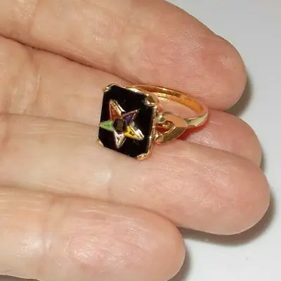 Black Onyx RING 10k Gold Filled ORDER EASTERN STAR HEART Ladies Vintage L@@k • $50