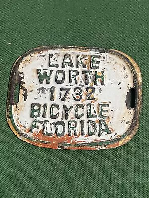 Rare Vintage #1732 Bicycle License Plate From Lake Worth Florida Tag • $51