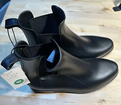 A New Day Women's Ankle Chelsea Waterproof Rain Boots Black Pull On USA Sz 10 • $25