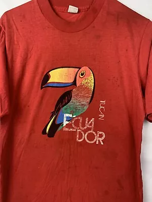 Vintage Ecuador T Shirt Single Stitch Tee Tucan Logo Crew Pinto 70s 80s Medium • $16.99