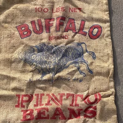Vintage Burlap Jute Sack BUFFALO BRAND Pinto Beans Torrington Wy Wyoming Farr • $28.99