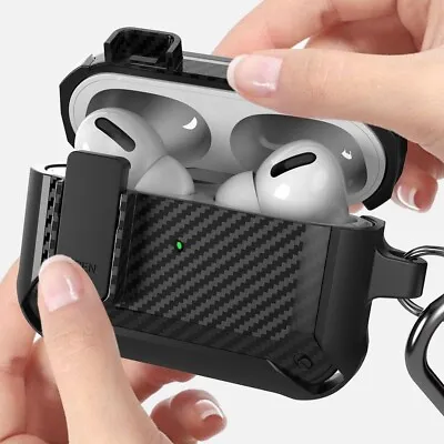 $15.99 • Buy For Apple Airpods Pro /1/2/3 Anti-fall Carbon Case Heavy Duty TPU Cover + Hook