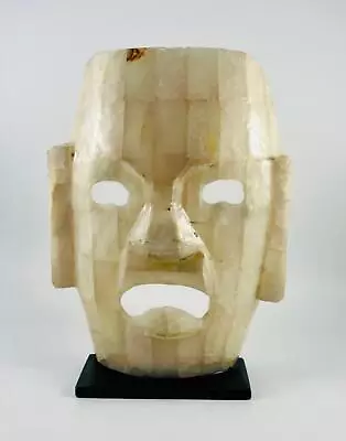 Mexican Mayan Aztec Folk Art Abalone Mother Of Pearl Death Mask 12  X 7.5  • $31.50