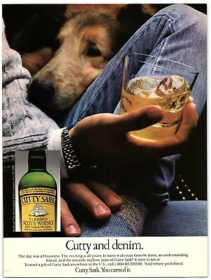 £11.17 • Buy 1986 Cutty Sark Vintage Print Ad, Cutty And Denim Dog Companion Glass Ice Cubes 