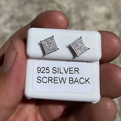 Real Solid 925 Silver Square Micro Pave  CZ Iced Bling Out Hip Hop Earrings 7mm • $23.95