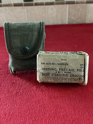 Vietnam War U.S. First Aid Pouch Set M-1956 W/ Bandage Dated 1960 • $34