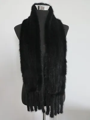 New Braid Genuine Mink Fur Scarf Fur  Premium Quality Cape 150*14 Cm Black Wrap • $38