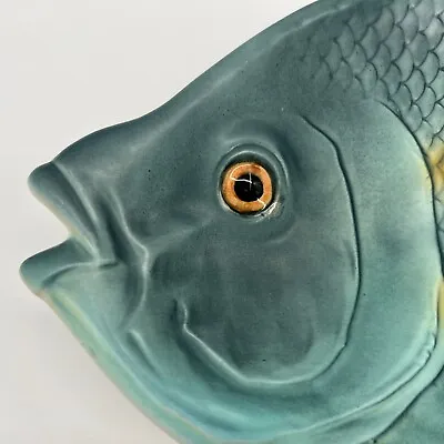 Rare 15” Vintage Faience Like Hand Painted Fish Shaped Platter Embossed Scales • $29.97