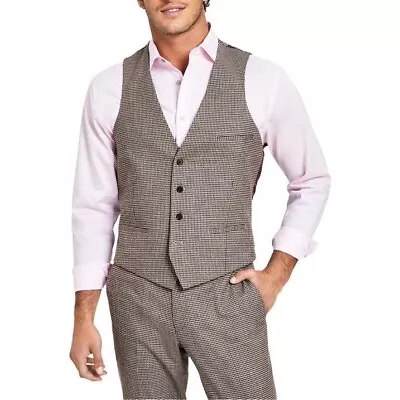 Bar III Men’s Slim Fit Check Suit Vest Burgundy/Black Size • $34.99