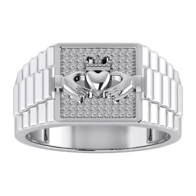 1.01ct Moissanite Micro Pave Men's Anniversary  Ring 14k White Gold Plated • $200.99