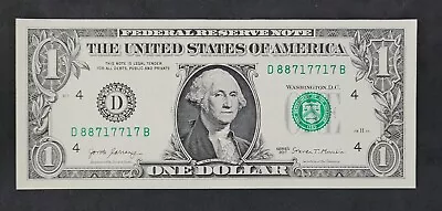 2017 1$ Dollar Bill With A Fancy 3 Digit Repeating Serial Number D 88717717 B • $5.99