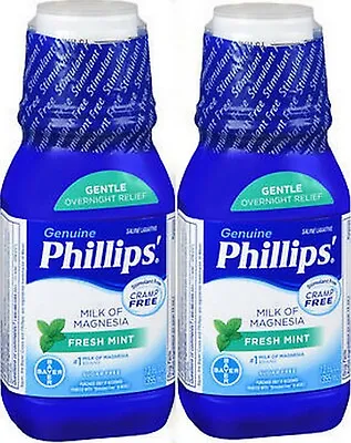 Phillips Milk Of Magnesia FRESH MINT 12oz Constipation ( 2 Pack ) __ • $23.95