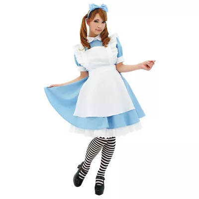 Alice In Wonderland Costume Waitress Uniform Maid Blue Dress Halloween Cosplay • $18.99