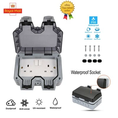£16.69 • Buy 13A 2 Gang Waterproof Outdoor Storm Switched Socket Twin Double IP66 Outside Use