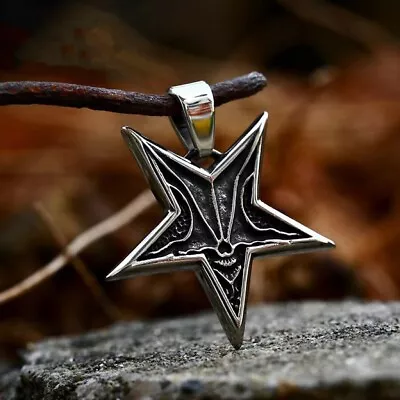 Mens Baphomet Satanic Gothic Inverted Pentagram Pendant Necklace Stainless Steel • $10.99