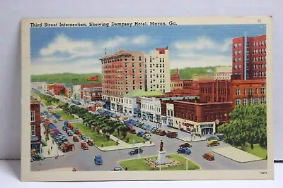 Third Street Intersection Showing Dempsey Hotel Macon Georgia Linen Postcard • $5