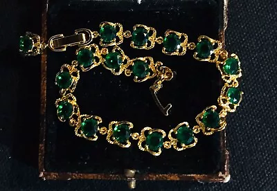 Vintage Style Green Gemstones 18K Gold Plated Bracelet • £14.99