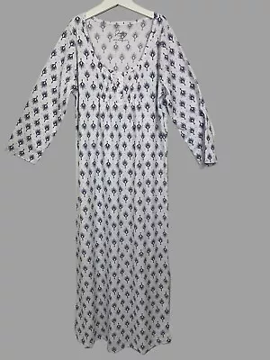 NEW White Floral Long Maxi 3/4 Sleeve Lounge Night Dress Nighty 48 Inch 8-34 M40 • £9.99