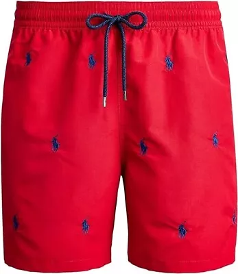 Polo Ralph Lauren Swim Shorts Trunks -xlt Tall Xl Red Blue Pony Dot Allover Surf • $39.99