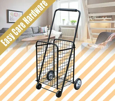 Metal Shopping Trolley Foldable 4 Wheels Basket Portable Grocery Cart Large 20kg • $37