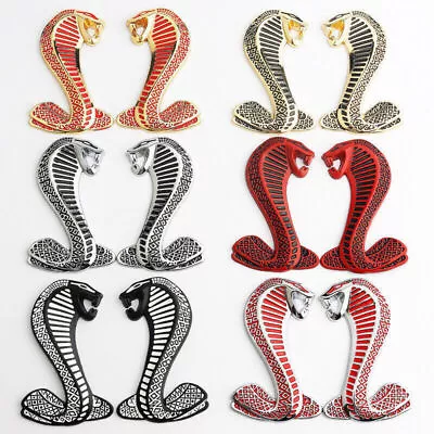 2pcs 3D Metal Car Sticker Chrome Cobra Snake Fender Premium Emblem Badge Decal • $12.90