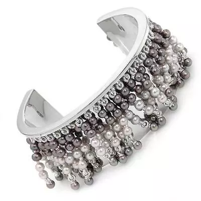 Misaki 925 Ss Faux Light & Dark Grey Pearls Cuff Or Earrings Boxed • $93.25