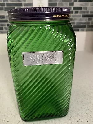 Vintage Owens – Illinois Hoosier Sugar Canister Jar Green Ribbed Glass • $29