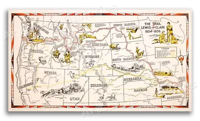 1806-1804 Trail Of Lewis And Clark Illustrated Expedition Map  - 14x24 • $12.95