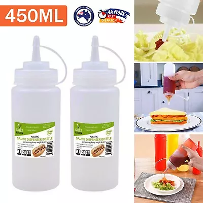 450ML Sauce Bottles Squeeze Bottle Oil Plastic Condiment Dispenser Ketchup Oil • $11.95