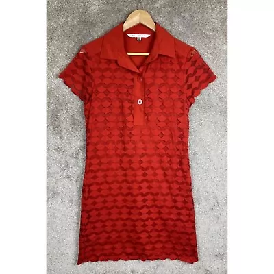 Max Studio Dress Womens Medium Red Lace Short Sleeve Lined Button Top- 8258* • $14.99