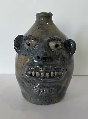 Marie Rogers Blue Swirl Face Jug Rare Pottery Stoneware Folk Art • $395