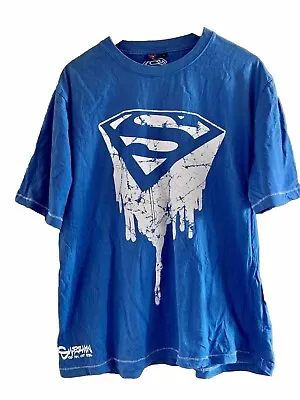George Superman Man Of Steel Blue Cotton T Shirt. Size L. Pit To Pit 24” • £6