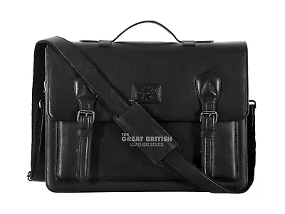 Genuine Cowhide Leather Briefcase Laptop Bag Black Shoulder Messenger Bag • £63.74