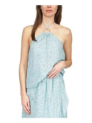 MICHAEL MICHAEL KORS Womens Teal Sheer Printed Sleeveless Halter Top Petites PS • $5.94