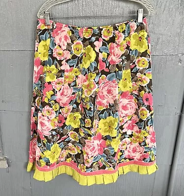 J. Jill Skirt Womens M Pink Floral Ruffle Trim 100% Linen A-Line Zipper • $26.99