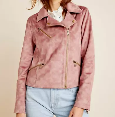 Anthropologie Moto Jacket Small Womens Pink Crop Micro Suede Leather Zip Tie Dye • $59.97