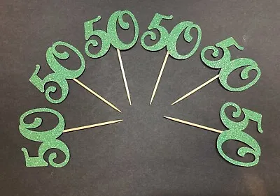 50th Birthday Anniversary Cupcake Toppers Green Number 50 Cake Decorations • £3.50